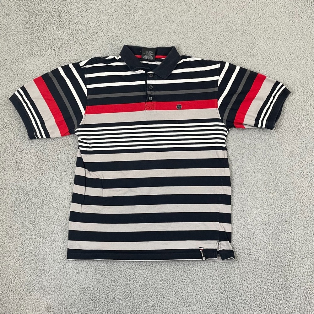 South Pole Polo Men L Black Striped Y2K Short Sleeve Skater Shirt